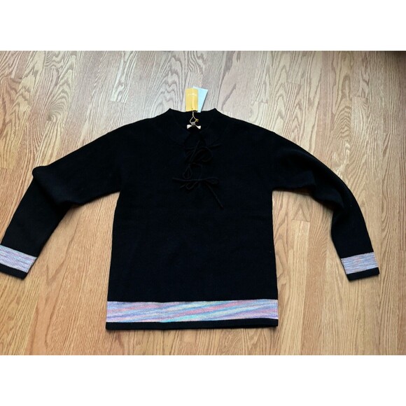 NWT Kier+J Tie Neck Wool & Cashmere-Blend Sweater‎ Women's Size Large - Picture 1 of 12